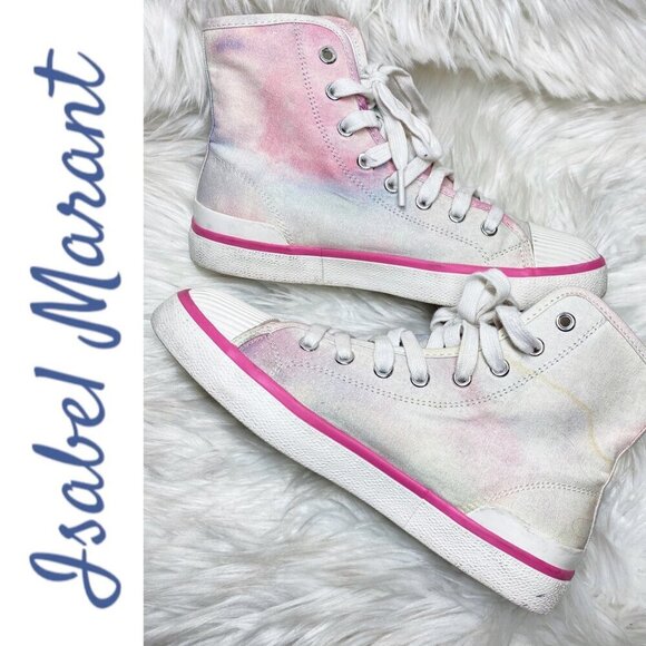 ISABEL MARANT BENKEEN Tie Dye Canvas High Top Sneakers, Size 38 - Picture 4 of 14